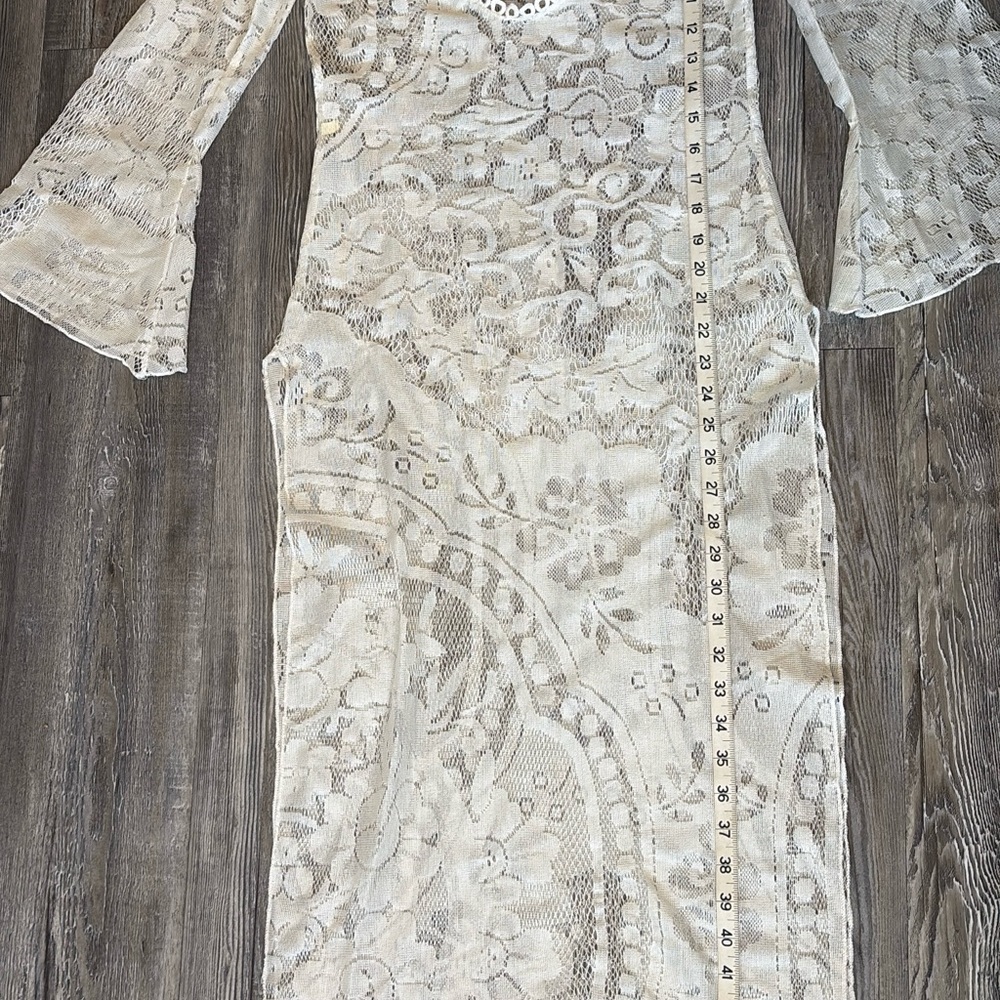 White Lace Midi Dress | Bell Sleeves | Deep V Neck | Boho Romantic - Picture 6 of 11